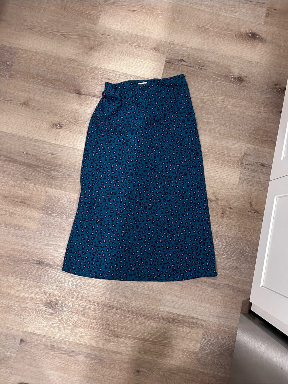 Elodie Teal Midi Skirt with Pink and Black Leopard Print